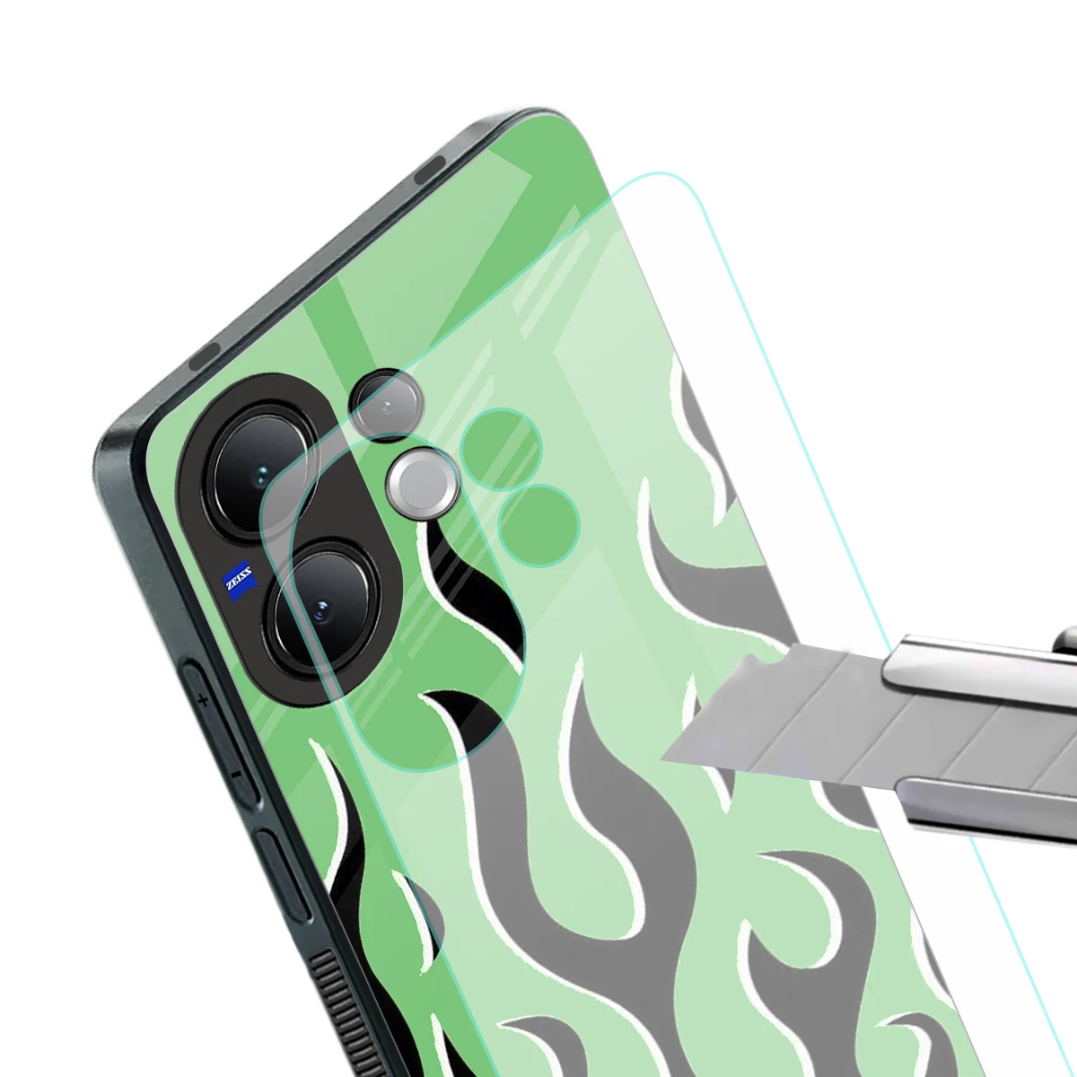 Y2K Retro Green Flames stylish phone case for vivo v60 | glossy glass and slim fit
