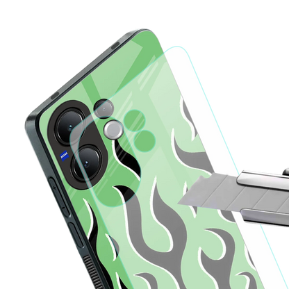 Y2K Retro Green Flames stylish phone case for vivo v60 | glossy glass and slim fit