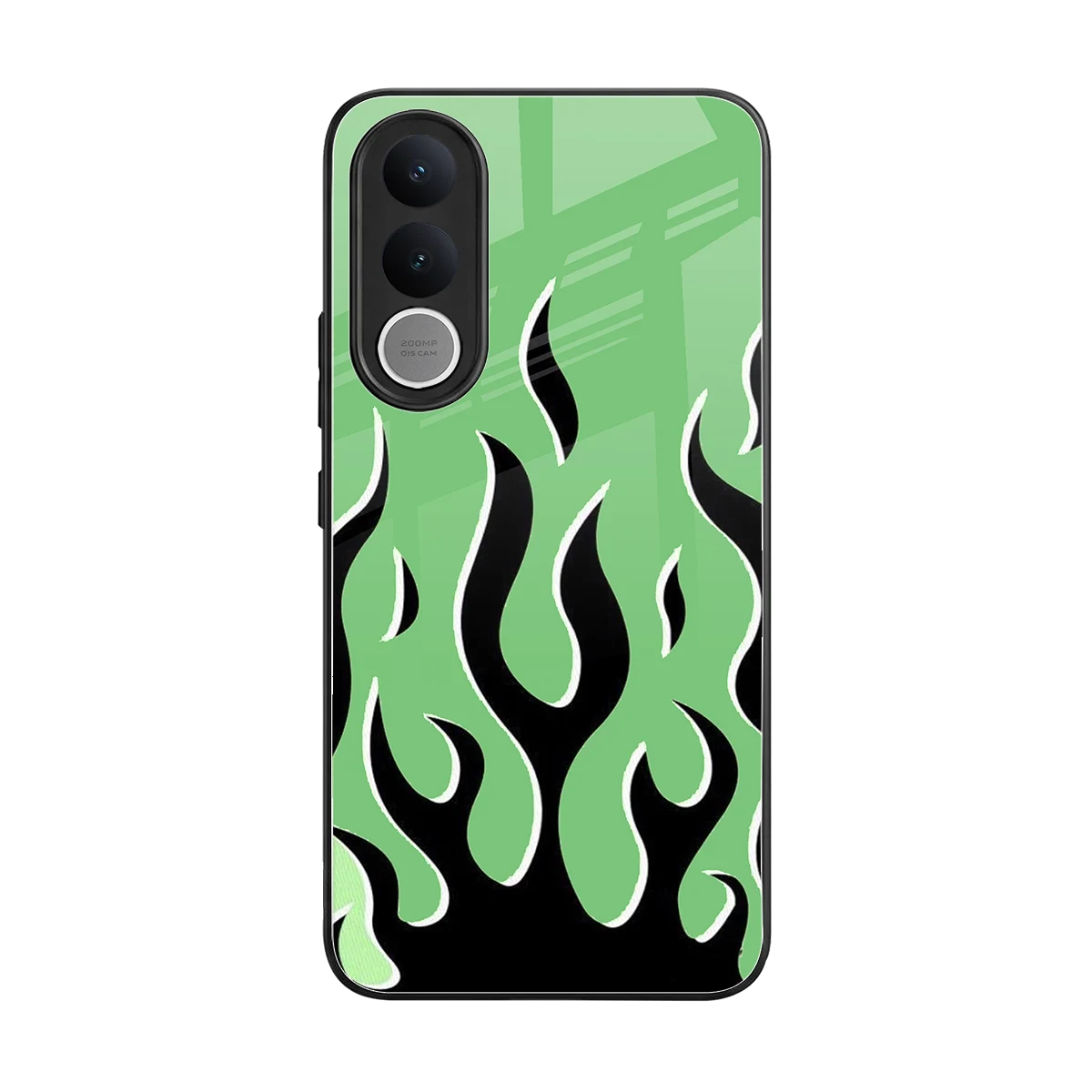 Y2K Retro Green Flames back phone cover | glass case for vivo v70 fe