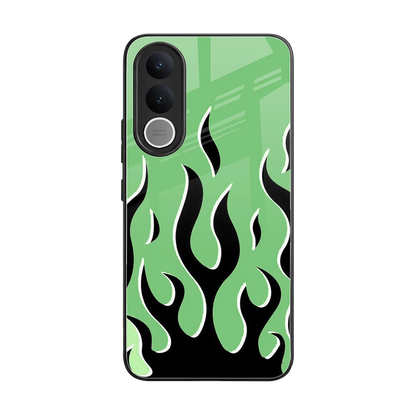 Y2K Retro Green Flames back phone cover | glass case for vivo v70 fe