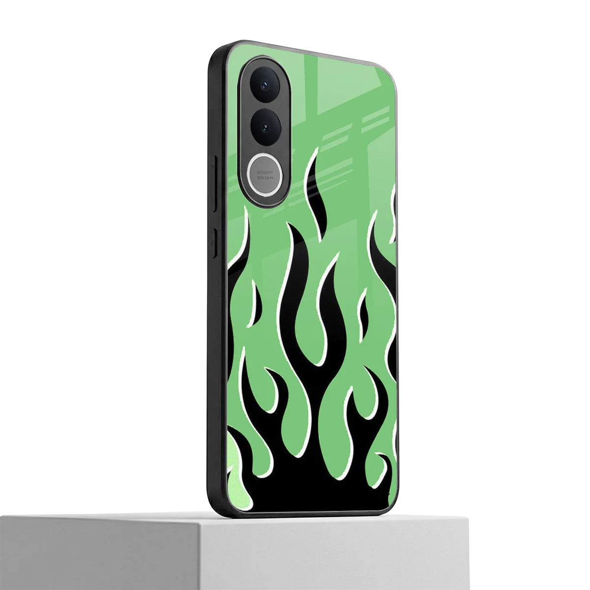 Y2K Retro Green Flames vivo v70 fe mobile cover | shockproof glass phone case