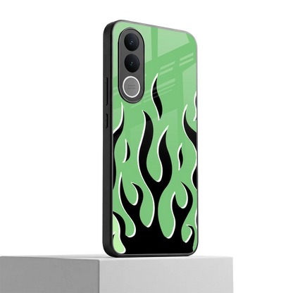 Y2K Retro Green Flames vivo v70 fe mobile cover | shockproof glass phone case