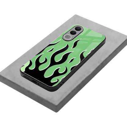 Y2K Retro Green Flames stylish phone case for vivo v70 fe | glossy glass and slim fit