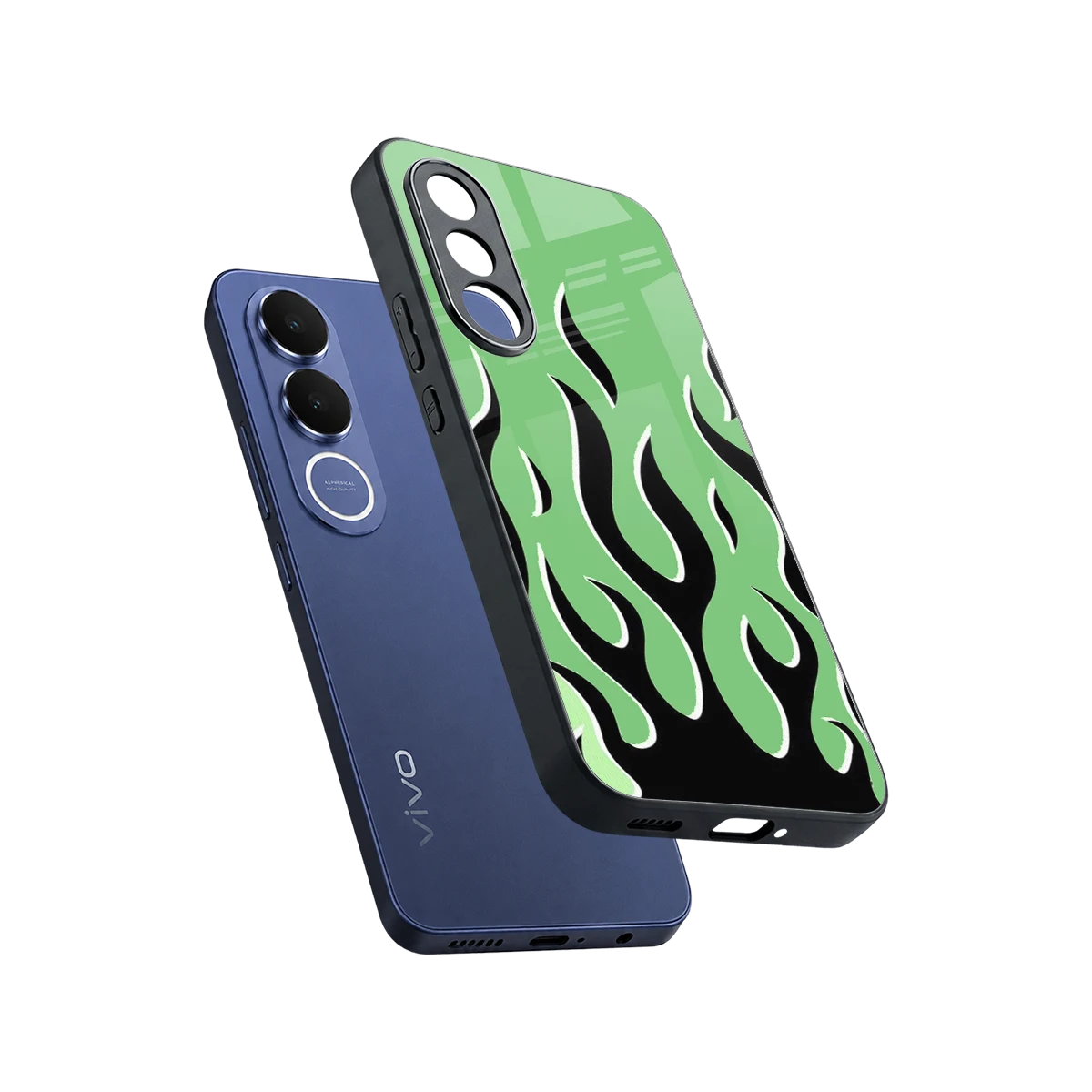 Y2K Retro Green Flames sleek vivo v70 fe cover with tempered glass back and TPU edges