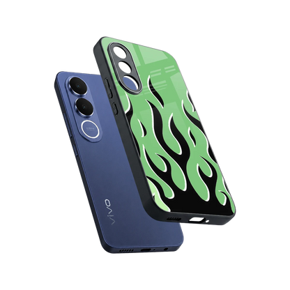 Y2K Retro Green Flames sleek vivo v70 fe cover with tempered glass back and TPU edges