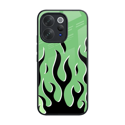 Y2K Retro Green Flames back phone cover | glass case for vivo v70