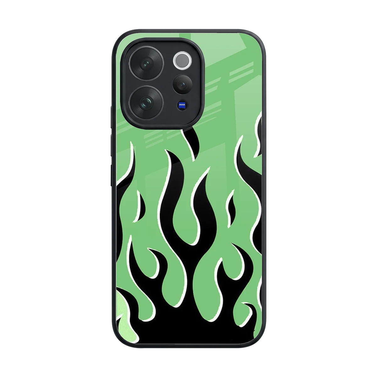 Y2K Retro Green Flames back phone cover | glass case for vivo v70 elite