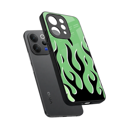 Y2K Retro Green Flames sleek vivo v70 cover with tempered glass back and TPU edges
