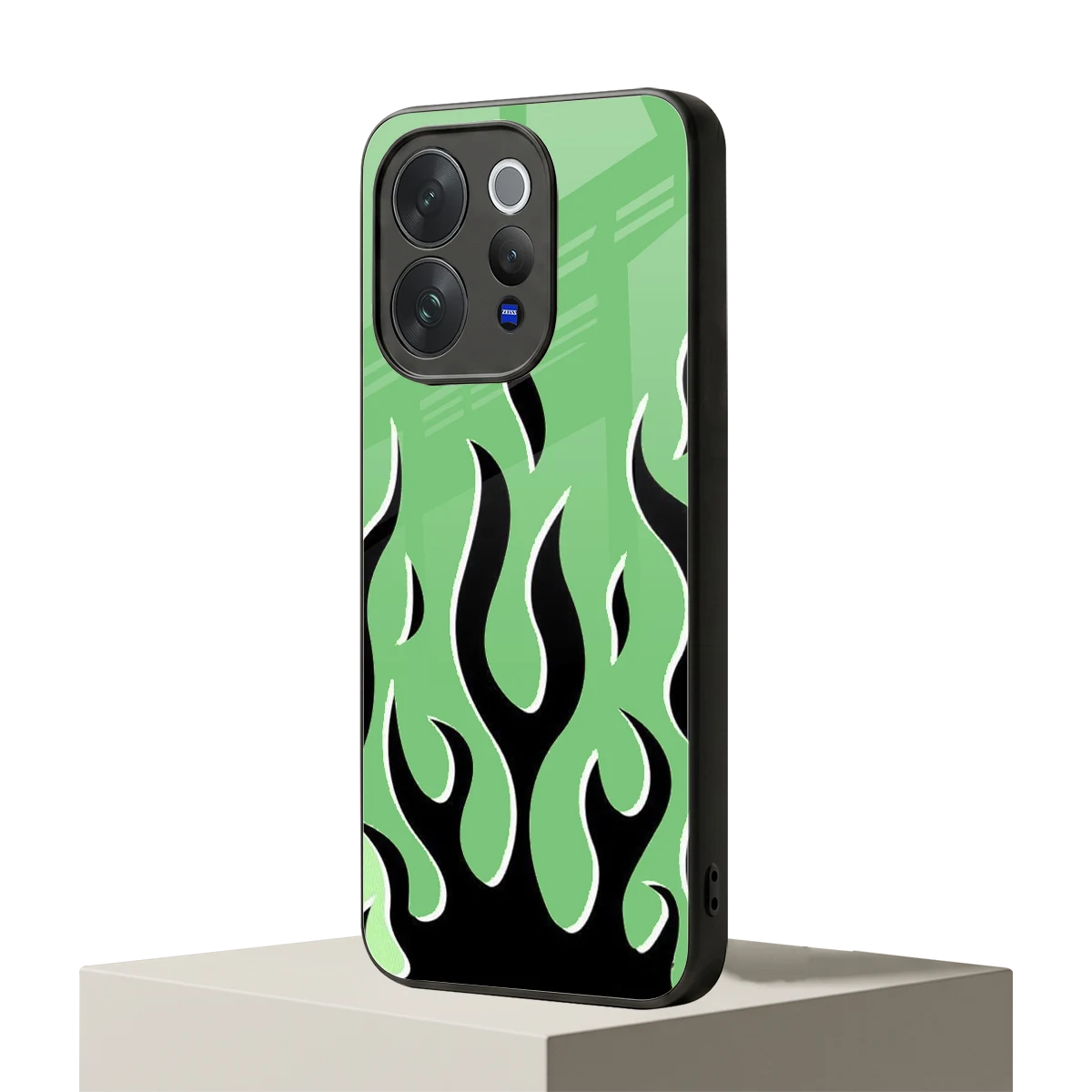 Y2K Retro Green Flames vivo v70 mobile cover | shockproof glass phone case