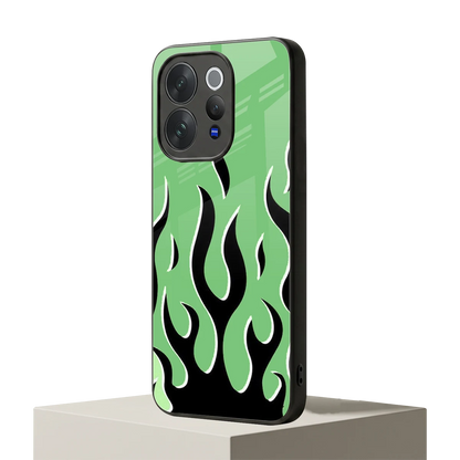 Y2K Retro Green Flames vivo v70 elite mobile cover | shockproof glass phone case