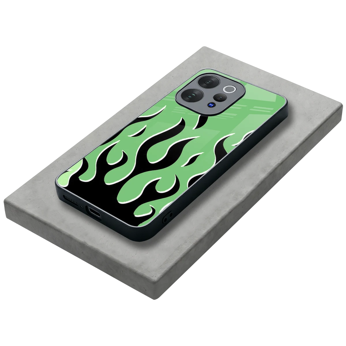 Y2K Retro Green Flames stylish phone case for vivo v70 elite | glossy glass and slim fit