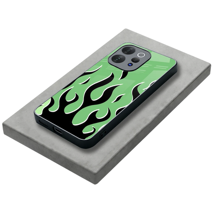 Y2K Retro Green Flames stylish phone case for vivo v70 elite | glossy glass and slim fit