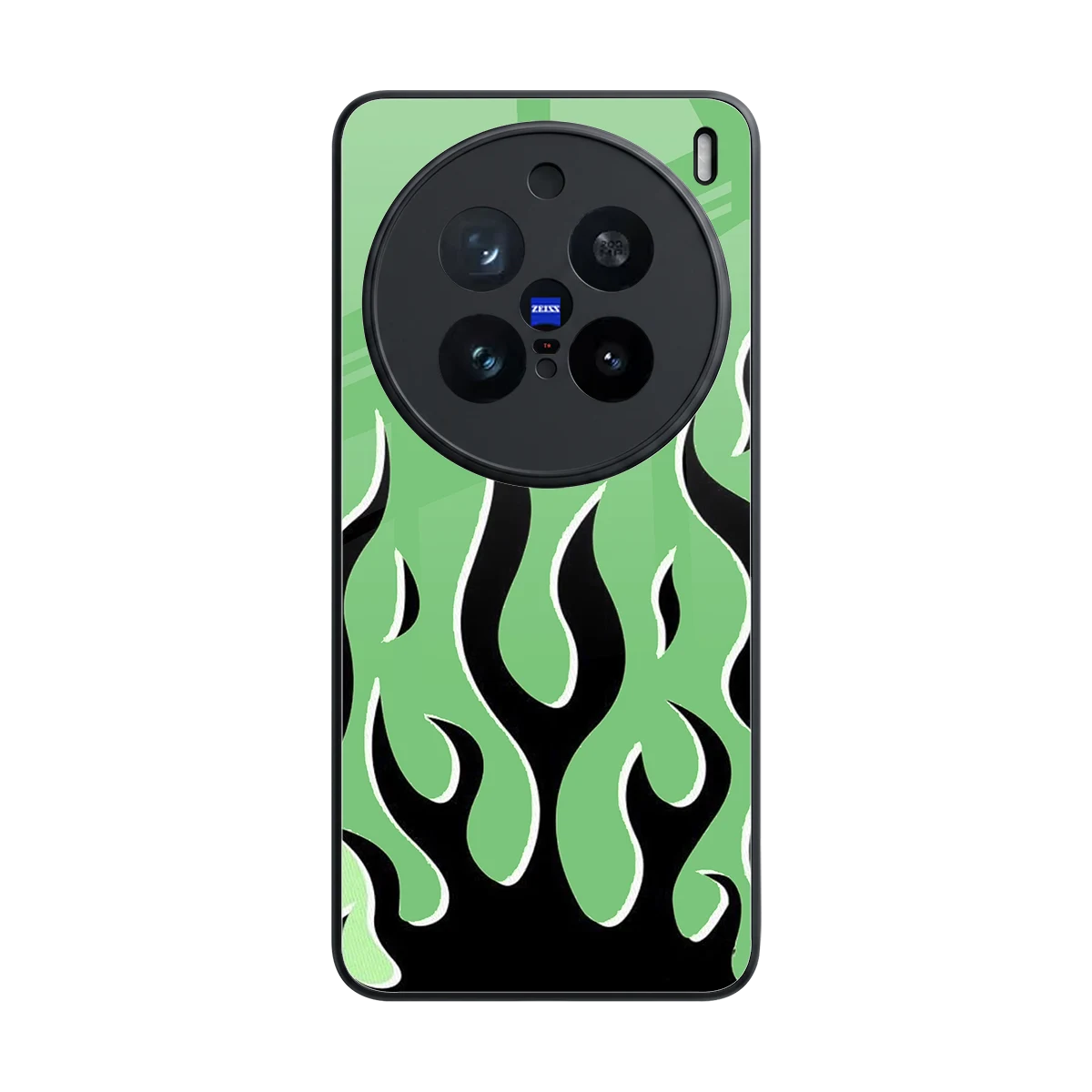 Y2K Retro Green Flames back phone cover | glass case for vivo x200 pro