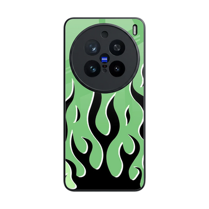 Y2K Retro Green Flames back phone cover | glass case for vivo x200 pro