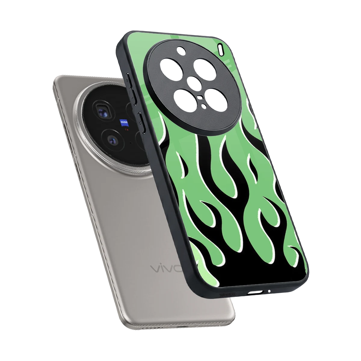 Y2K Retro Green Flames sleek vivo x200 pro cover with tempered glass back and TPU edges