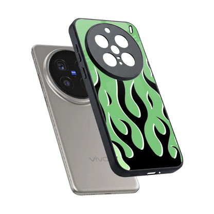 Y2K Retro Green Flames sleek vivo x200 pro cover with tempered glass back and TPU edges