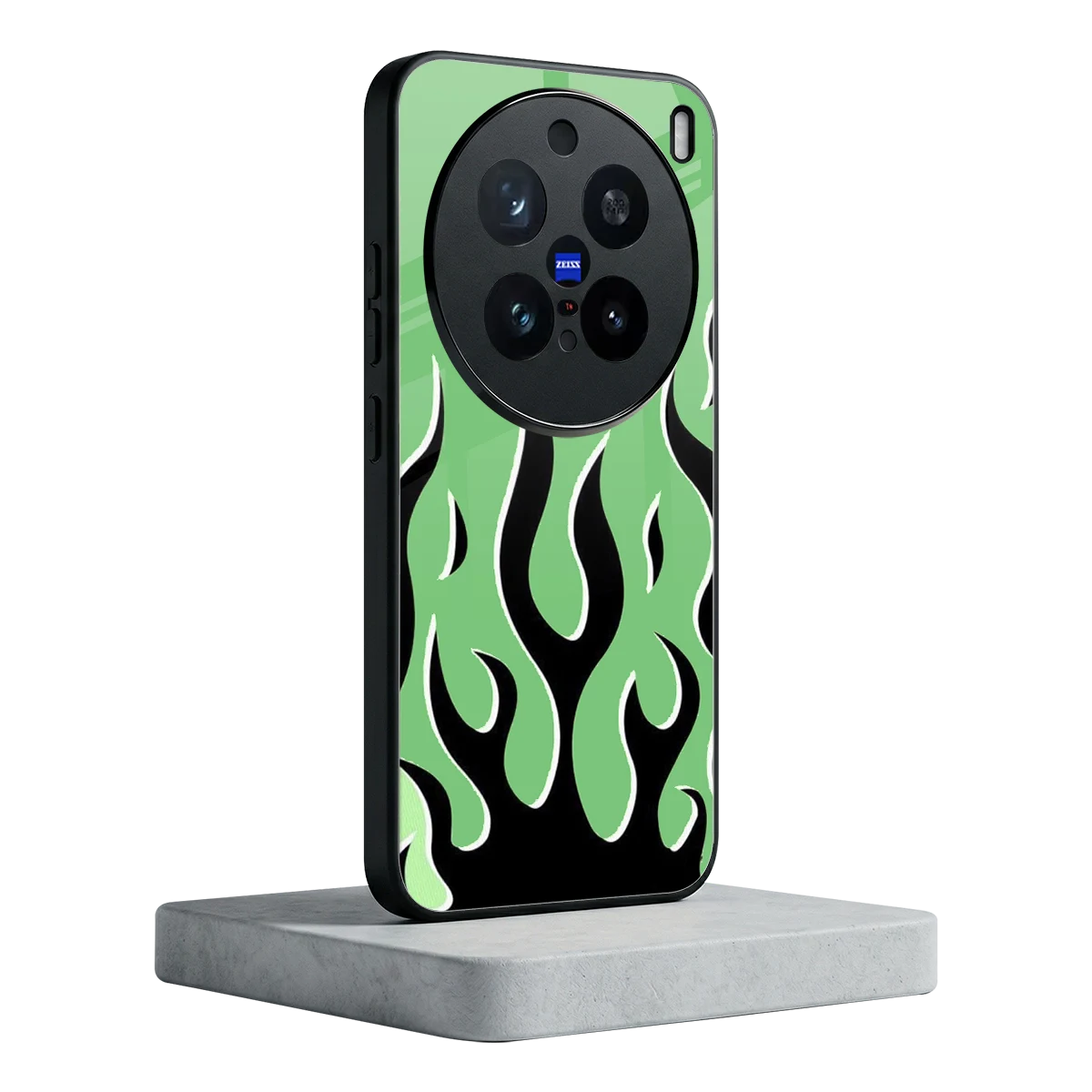 Y2K Retro Green Flames vivo x200 pro mobile cover | shockproof glass phone case