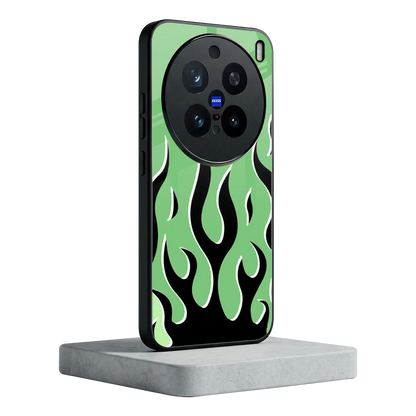 Y2K Retro Green Flames vivo x200 pro mobile cover | shockproof glass phone case