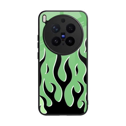 Y2K Retro Green Flames back phone cover | glass case for vivo x300 pro