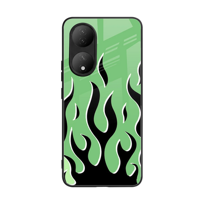 Y2K Retro Green Flames back phone cover | glass case for Vivo-y100