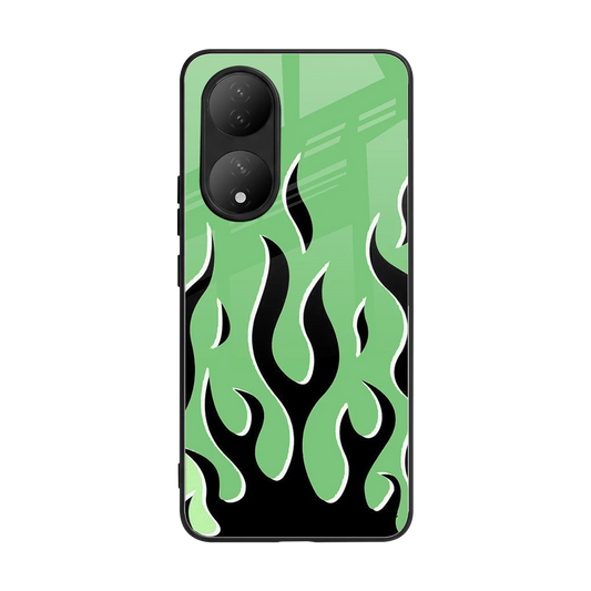 Y2K Retro Green Flames back phone cover | glass case for Vivo-y100