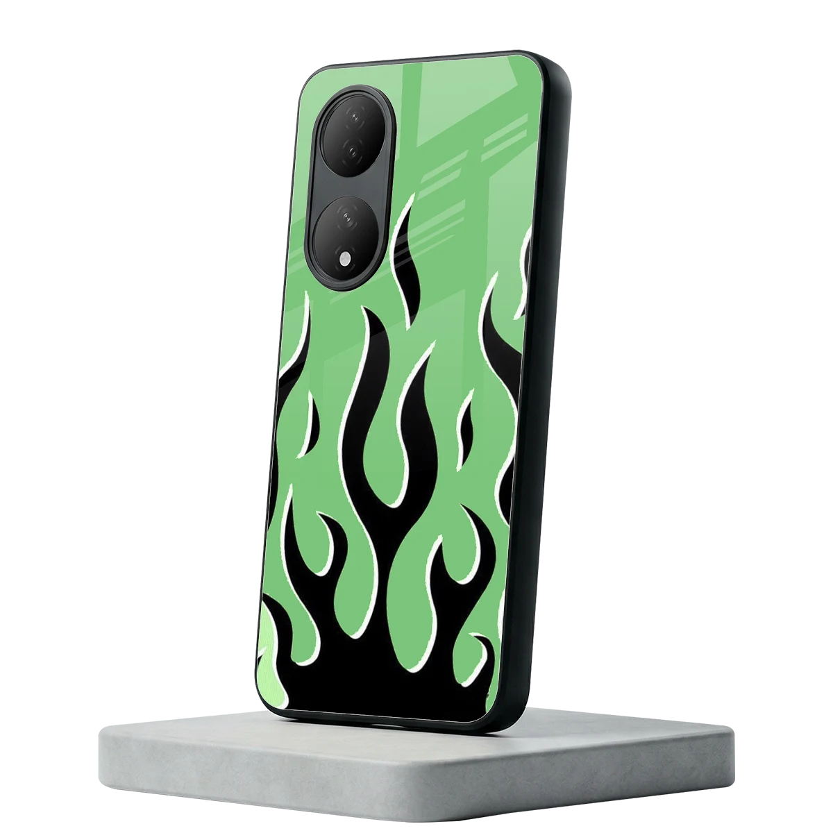 Y2K Retro Green Flames Vivo-y100 mobile cover | shockproof glass phone case