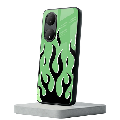 Y2K Retro Green Flames Vivo-y100 mobile cover | shockproof glass phone case