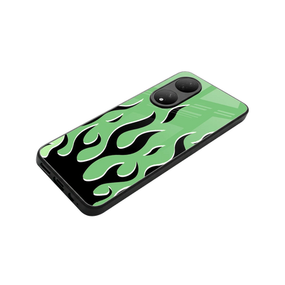 Y2K Retro Green Flames stylish phone case for Vivo-y100 | glossy glass and slim fit