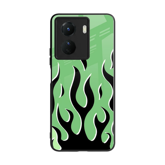 Y2K Retro Green Flames back phone cover | glass case for vivo y16