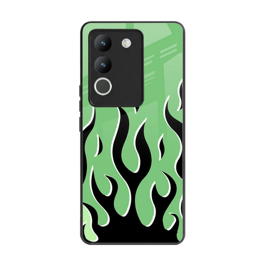Y2K Retro Green Flames back phone cover | glass case for vivo y200 5g