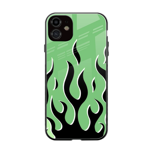 Y2K Retro Green Flames back phone cover | glass case for iphone 12