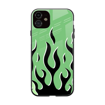 Y2K Retro Green Flames back phone cover | glass case for iphone 11