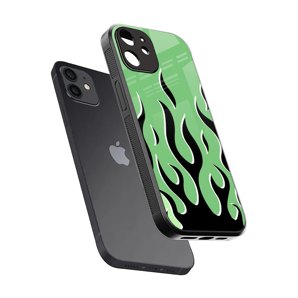Y2K Retro Green Flames sleek iphone 11 cover with tempered glass back and TPU edges