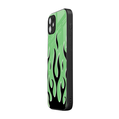 Y2K Retro Green Flames iphone 11 mobile cover | shockproof glass phone case