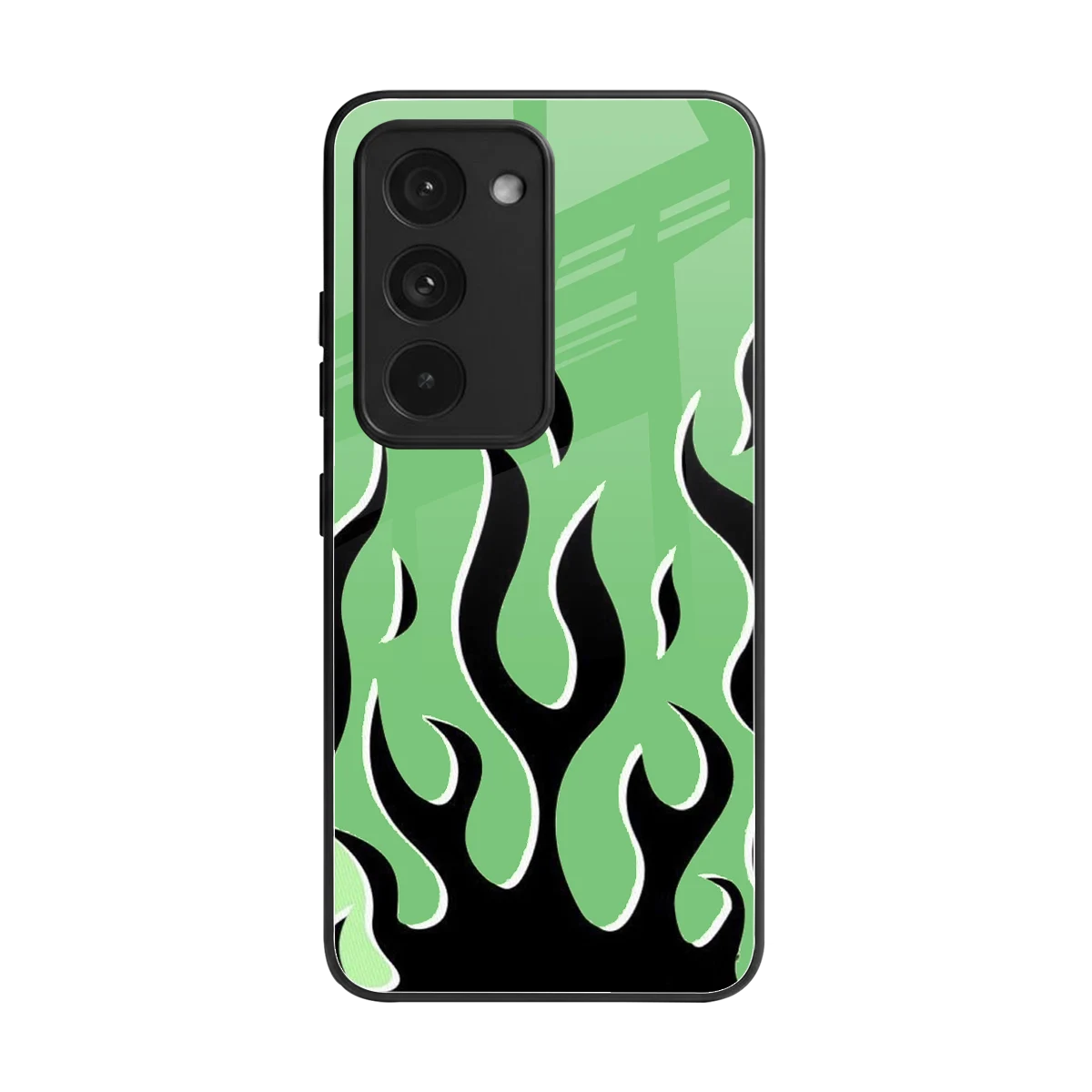 Y2K Retro Green Flames back phone cover | glass case for redmi 15 5g