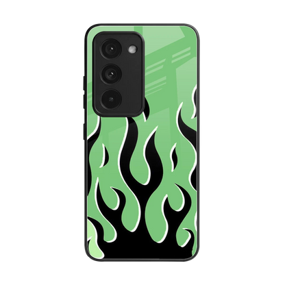 Y2K Retro Green Flames back phone cover | glass case for redmi 15 5g