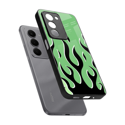 Y2K Retro Green Flames sleek redmi 15 5g cover with tempered glass back and TPU edges