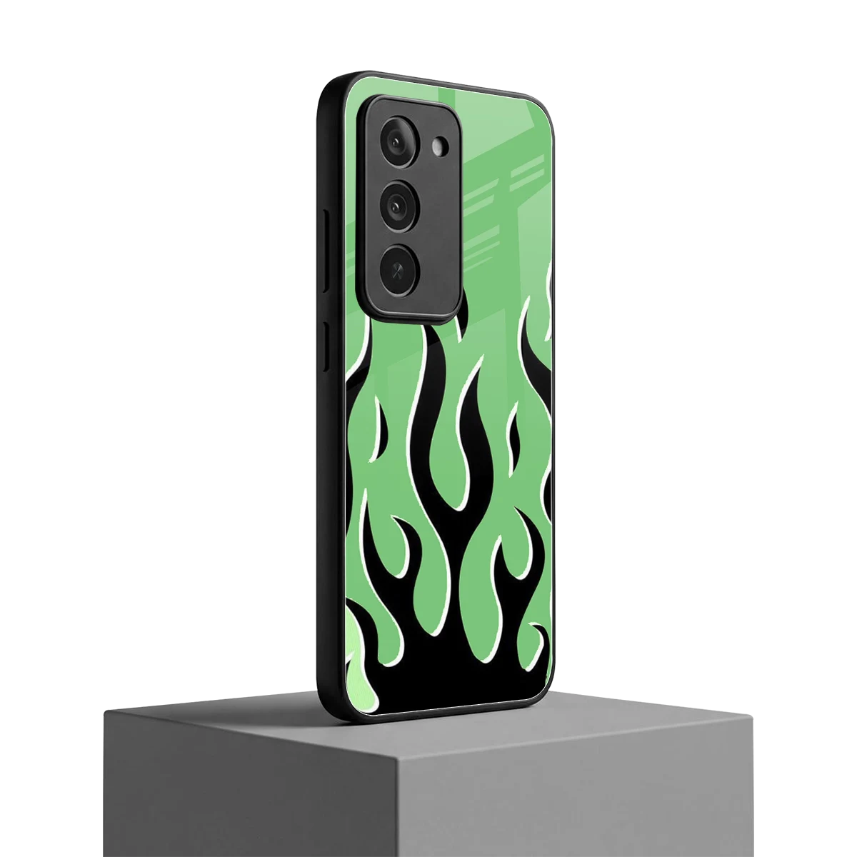 Y2K Retro Green Flames redmi 15 5g mobile cover | shockproof glass phone case