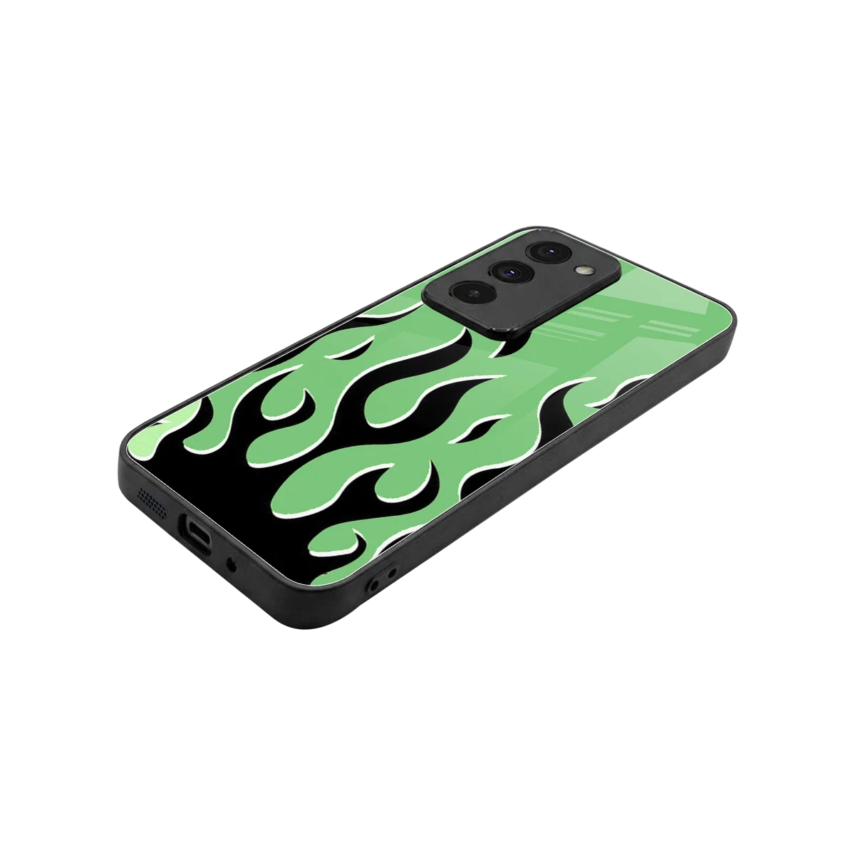 Y2K Retro Green Flames stylish phone case for redmi 15 5g | glossy glass and slim fit