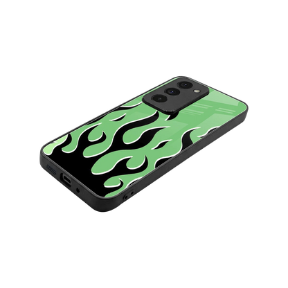 Y2K Retro Green Flames stylish phone case for redmi 15 5g | glossy glass and slim fit