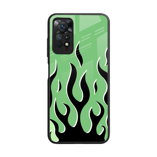 Y2K Retro Green Flames back phone cover | glass case for redmi note 11 pro