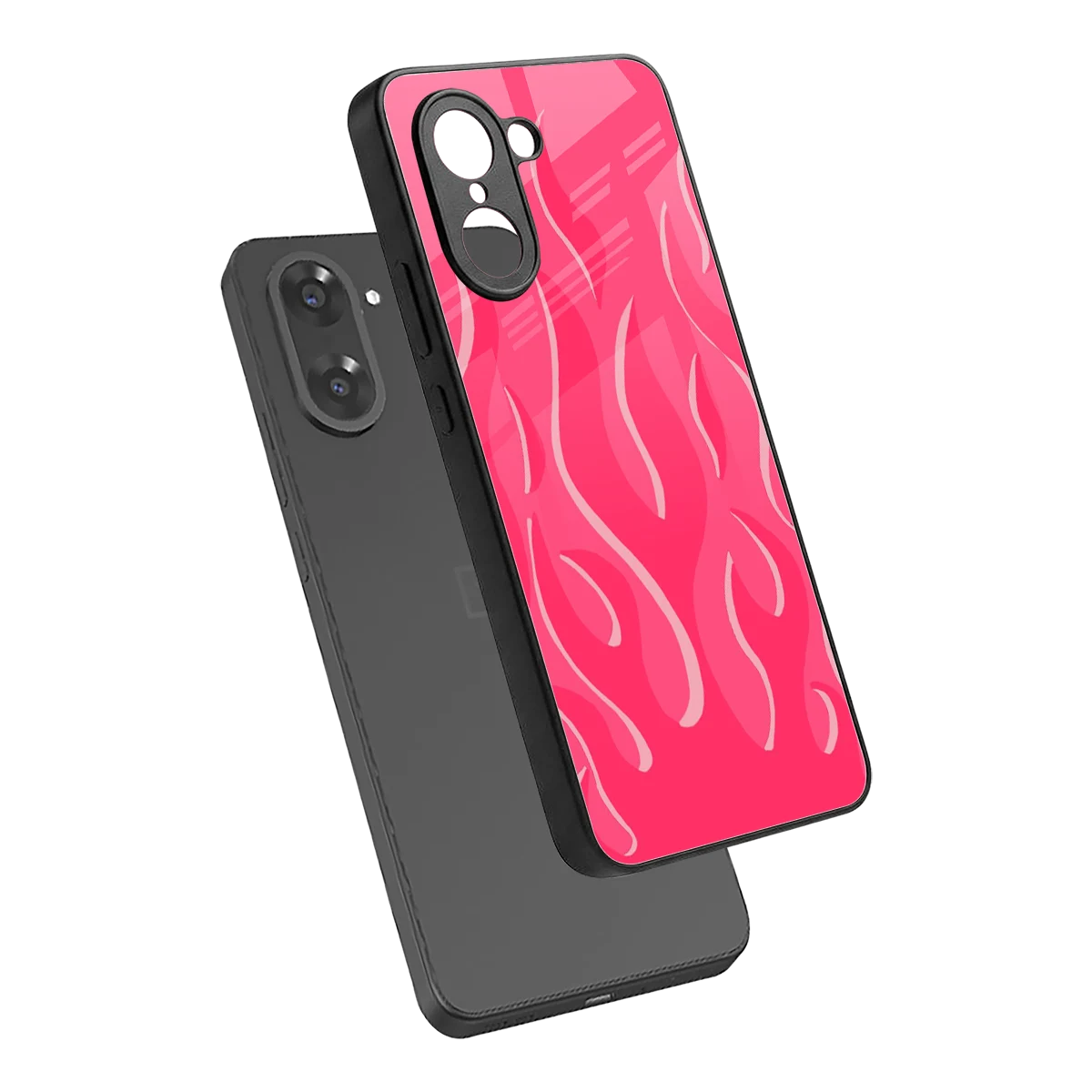 Y2K Retro Hot Pink Flames sleek oneplus nord ce5 5g cover with tempered glass back and TPU edges