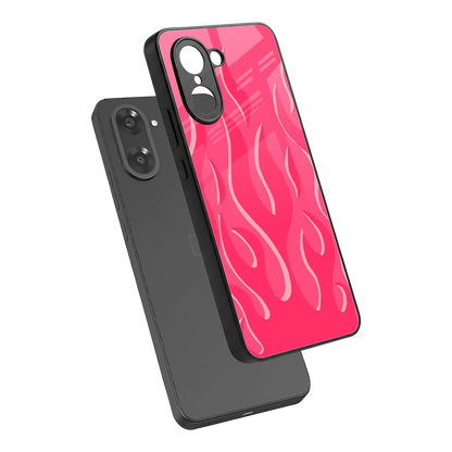 Y2K Retro Hot Pink Flames sleek oneplus nord ce5 5g cover with tempered glass back and TPU edges