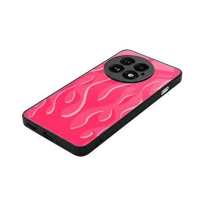 Y2K Retro Hot Pink Flames stylish phone case for oneplus 13 | glossy glass and slim fit