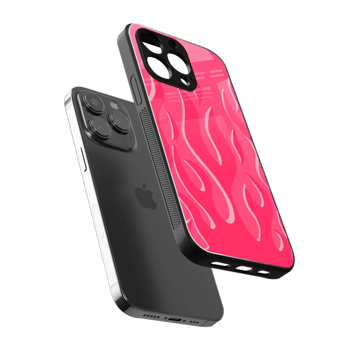 Y2K Retro Hot Pink Flames sleek iphone 14 pro cover with tempered glass back and TPU edges