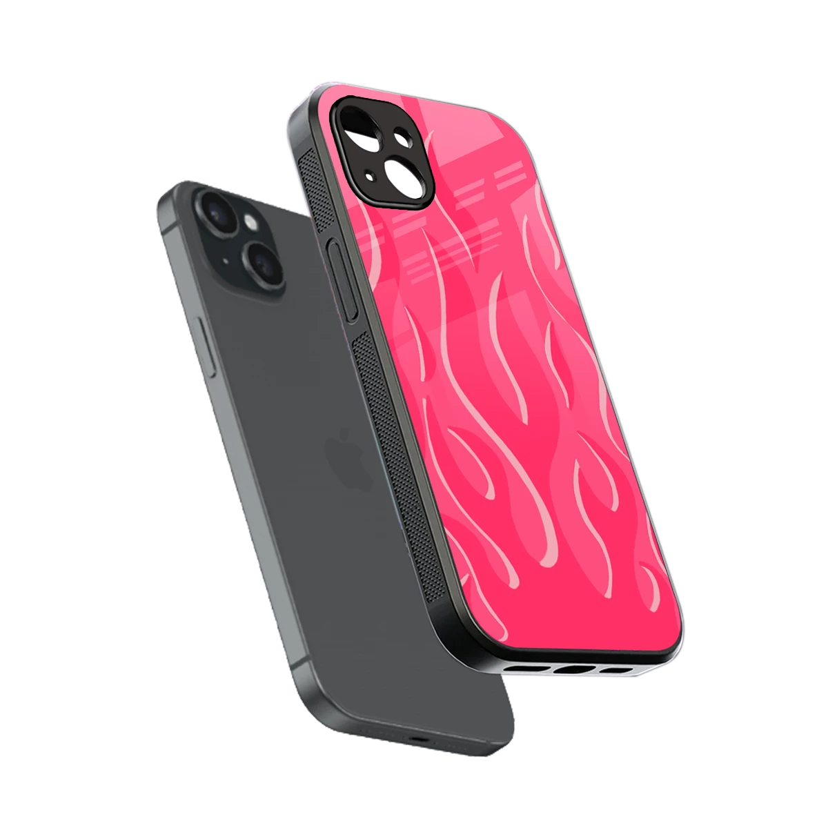 Y2K Retro Hot Pink Flames sleek iphone 15 plus cover with tempered glass back and TPU edges