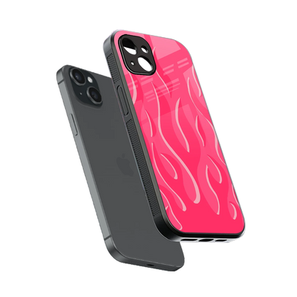Y2K Retro Hot Pink Flames sleek iphone 14 plus cover with tempered glass back and TPU edges