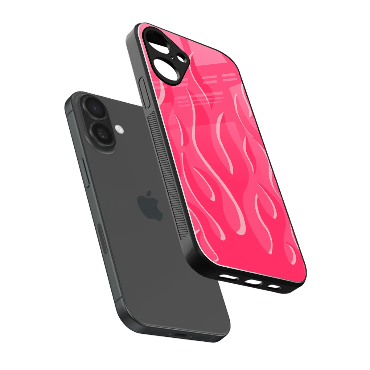Y2K Retro Hot Pink Flames sleek iphone 16 plus cover with tempered glass back and TPU edges
