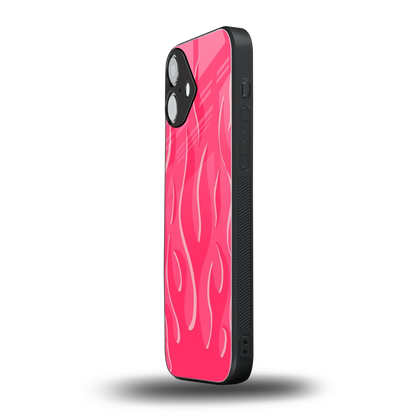 Y2K Retro Hot Pink Flames iphone 16 plus mobile cover | shockproof glass phone case