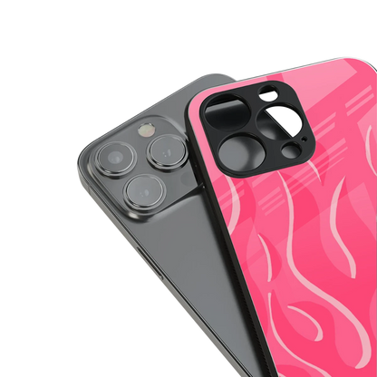 Y2K Retro Hot Pink Flames stylish phone case for iphone 15 | glossy glass and slim fit